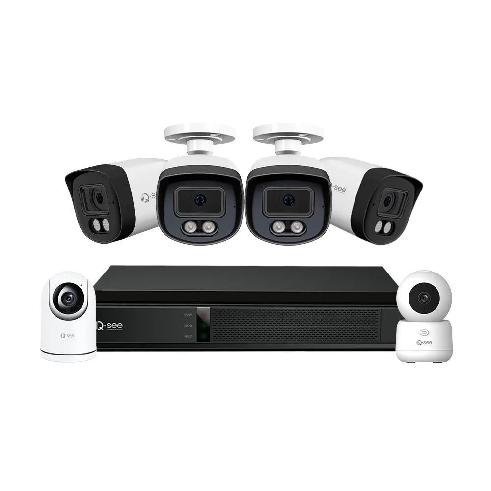 Qsee Mix 5MP 8-Channel 2TB DVR System with 4PCs Analog Cameras, One 2MP PT and one 3MP PT WiFi Camera