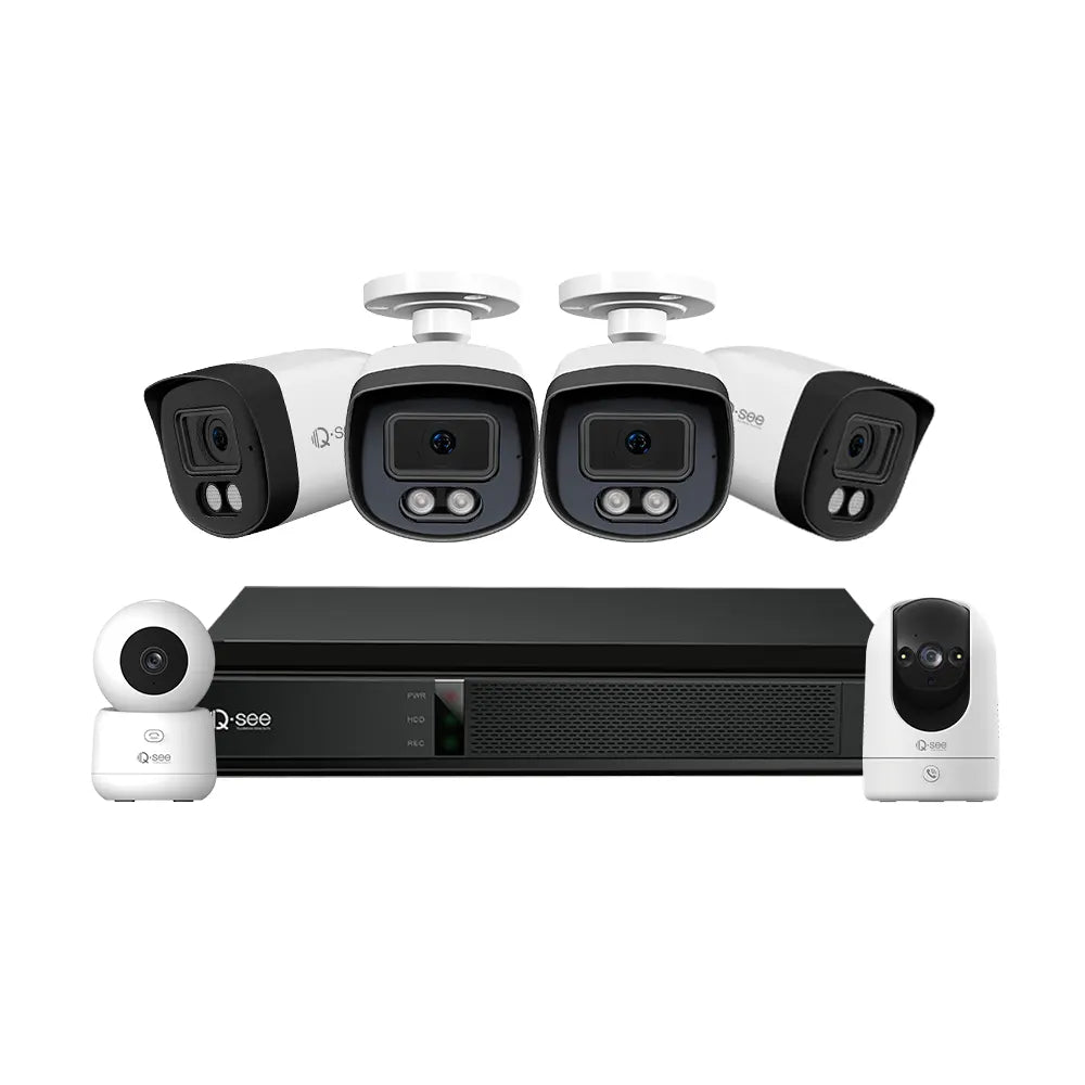 Qsee Mix 5MP 8-Channel 2TB DVR System with 4PCs Analog Cameras, One 3MP PT and one 4MP PT WiFi Camera