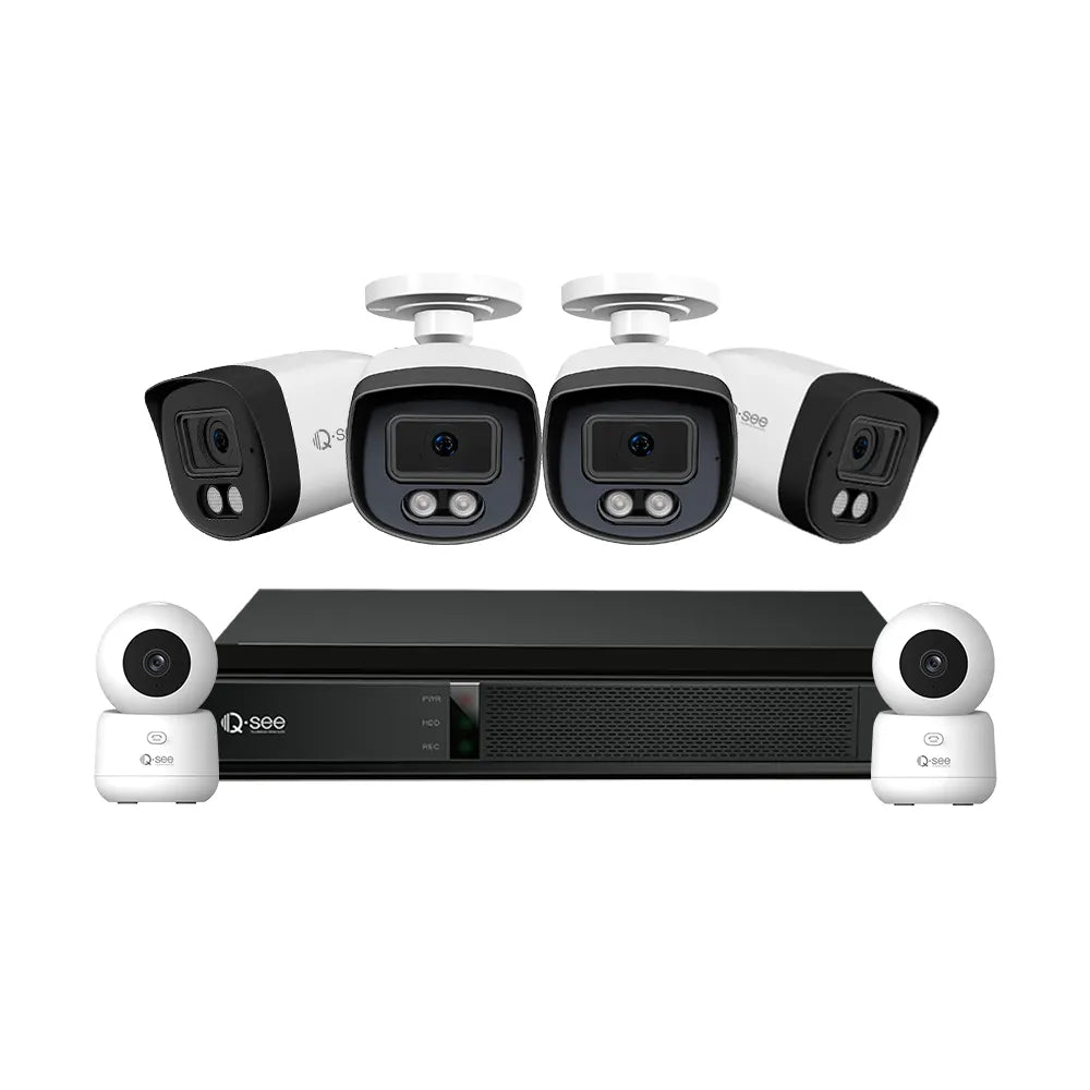 Qsee Mix 5MP 8-Channel 2TB DVR System with 4PCs Analog Cameras, Two 3MP PT WiFi Cameras