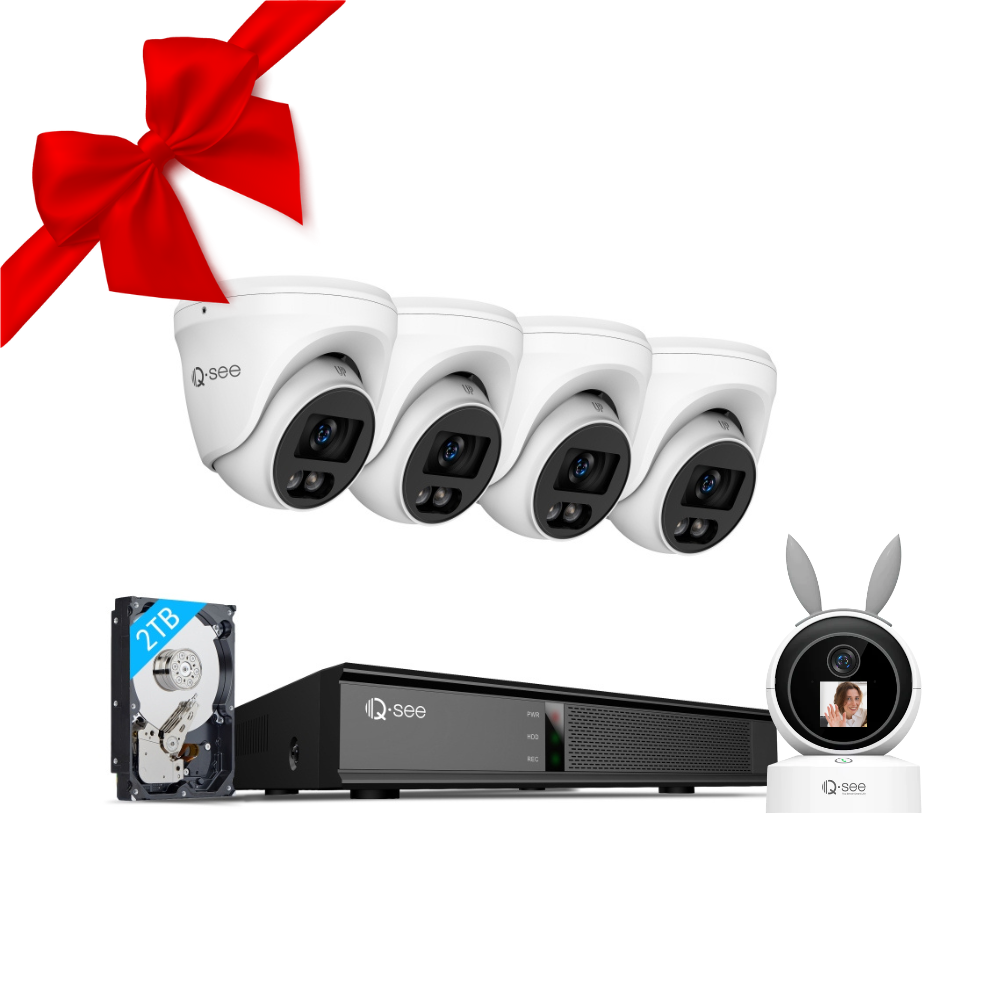 Qsee 4K 2TB PoE NVR Dome Camera Security System with Color Night Visio