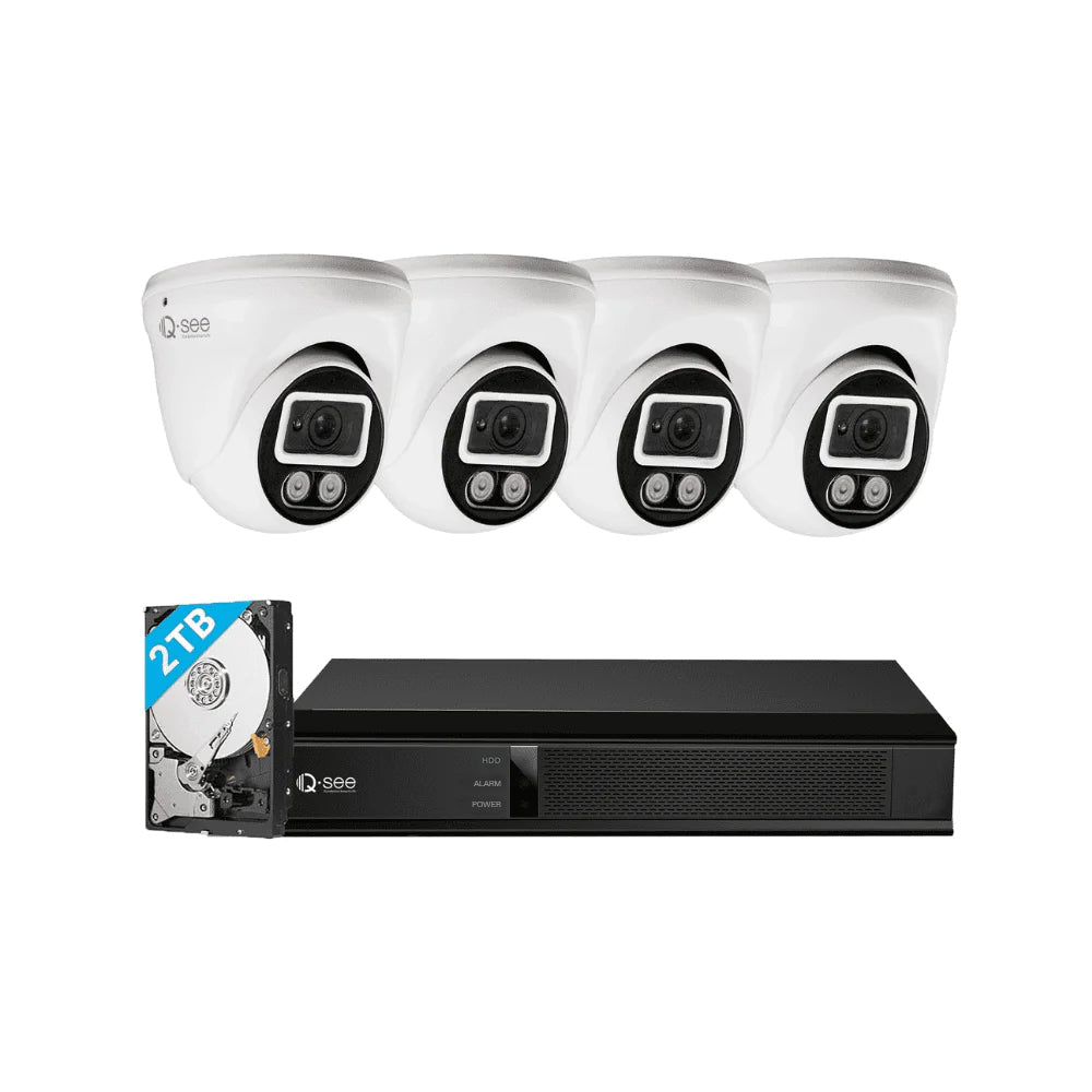 Qsee 4K 2TB PoE NVR Dome Camera Security System with Color Night Vision QP08048AC