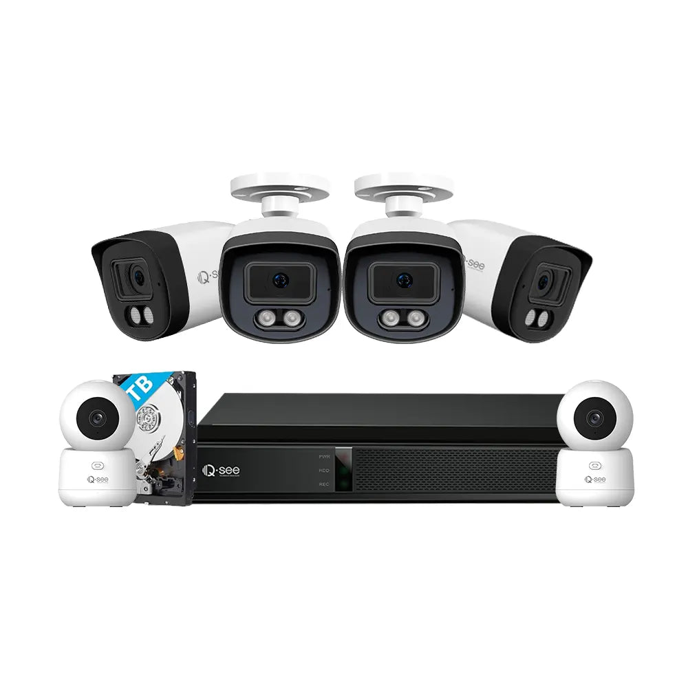 Qsee Mix 4K 2TB 8-Channel NVR System with 4PCs 5MP IP Cameras, Two 3MP PT WiFi Cameras