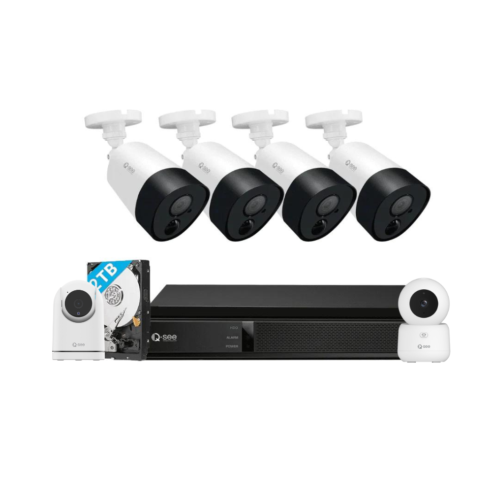 Qsee Mix 5MP 8-CH 2TB PIR DVR System with 4PCs Analog Cameras, One 2MP PT and One 3MP PT WiFi Camera
